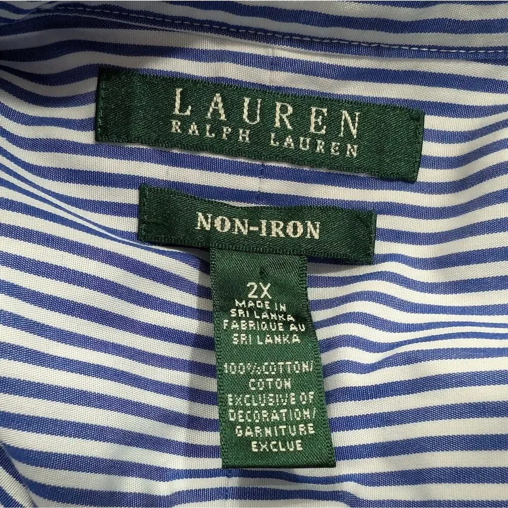 Ralph Lauren Blouse Blue White Stripe Cotton Top Non Iron Women's Size 2X - Picture 6 of 7
